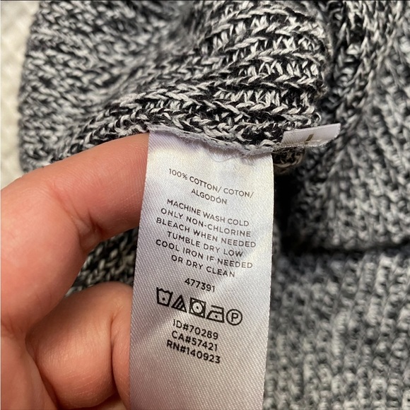 LOFT Black White Salt Pepper Knit Cotton Sweater Button Shoulder Size Small - Picture 13 of 13